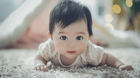 幼儿母婴人像创意趴在地毯上的婴儿摄影8