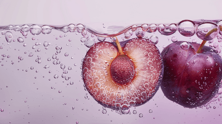 紫色生鲜摄影黑布林创意水果气泡李子素材背景