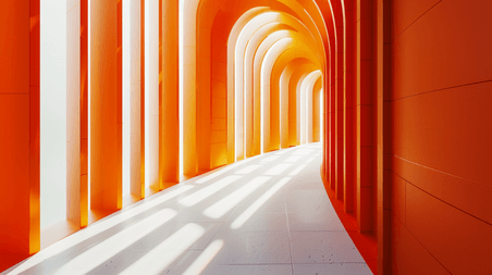 创意橘色渐变纹理线条质感空间走廊的大气抽象空境背景