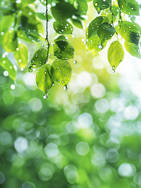 创意夏天干净水面下雨树叶植物滴露水户外雨后拍摄摄影图