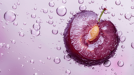 创意水果气泡李子紫色生鲜摄影黑布林素材背景