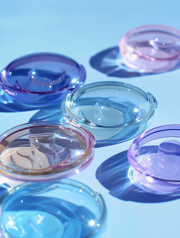 创意塑料隐形眼镜盒医疗健康近视治疗培养皿干净透明玻璃背景