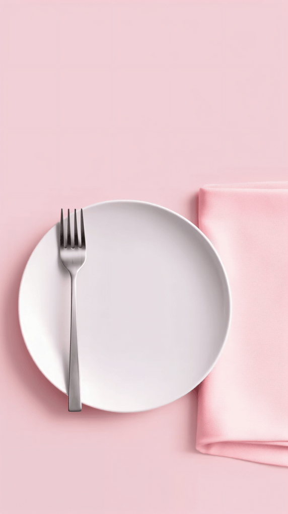餐桌餐盘叉子粉白色餐具电商促销背景