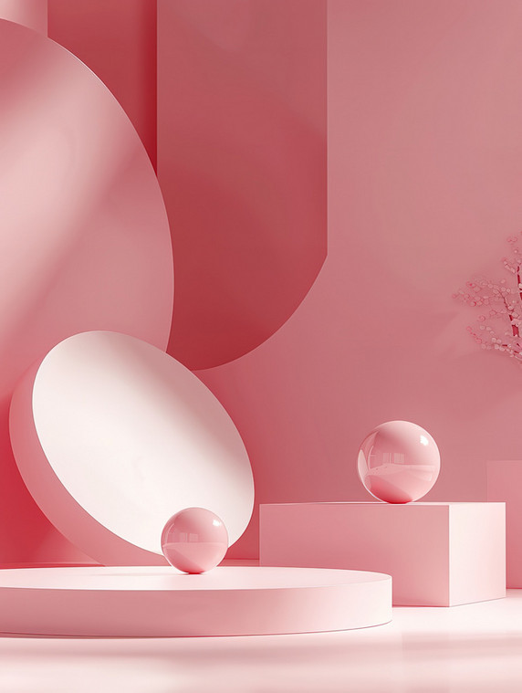 创意母婴女性浪漫立体几何元素粉色电商展台素材