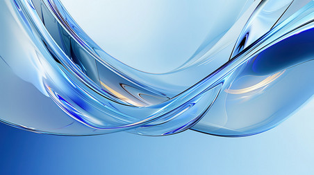 创意水晶透明玻璃蓝色飘带设计流体液体商务办公干净清透蓝色背景