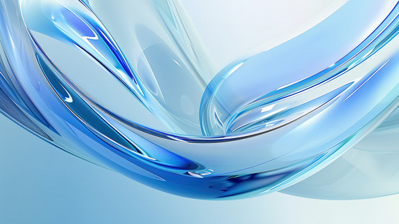 创意清透干净流体水晶透明玻璃蓝色飘带背景素材