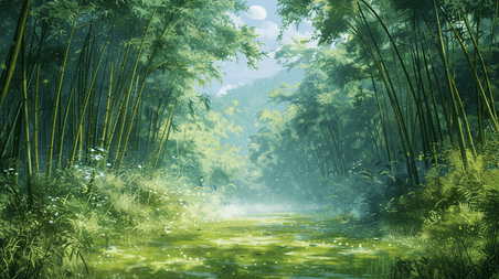 创意绿色森林竹子景色风景的背景