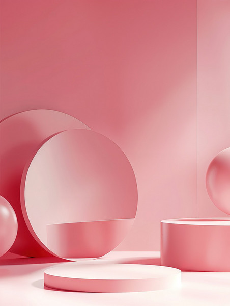 母婴女性浪漫立体创意几何元素粉色电商展台设计
