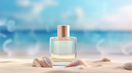 夏天夏季大海防晒美妆热带沙滩化妆瓶子背景