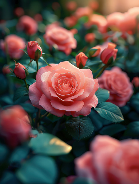 创意粉红色的玫瑰园春天浪漫植物花朵蔷薇摄影配图