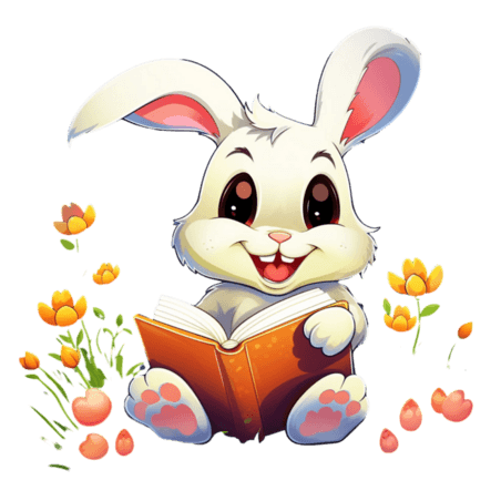 创意兔子阅读卡通动物童话元素学习看书教育培训拟人阅读免抠图案