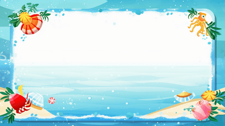 创意夏天大海浪花卡通边框背景