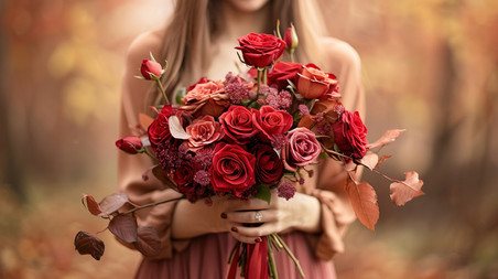 创意浪漫唯美文艺求婚女士手拿一束红玫瑰