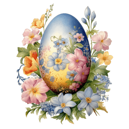 复活节创意鸡蛋鲜花元素免抠图案