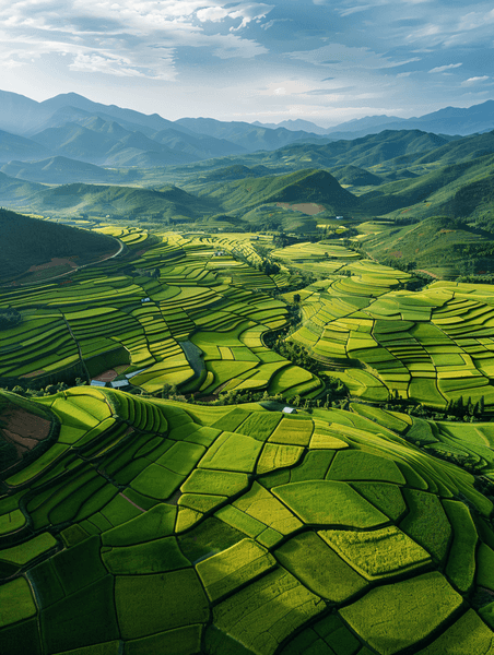 创意陕西汉中大面积水稻田农田航拍梯田农业风景