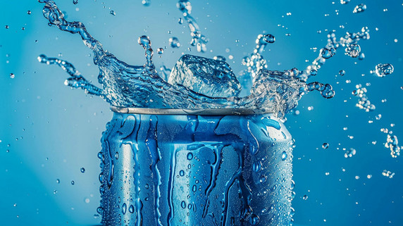 创意冰块夏天夏季清凉蓝色飞溅可乐汽水描绘摄影照片