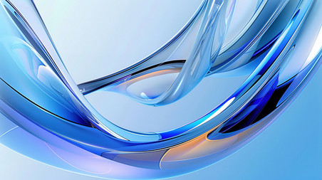 创意清透干净流体水晶透明玻璃蓝色飘带背景图
