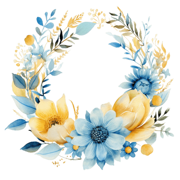 水彩浪漫文艺蓝色头像框创意花环花朵元素免抠图案