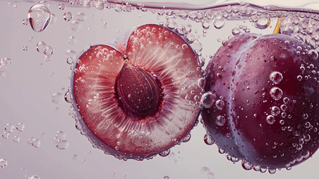紫色生鲜摄影黑布林创意水果气泡李子素材背景