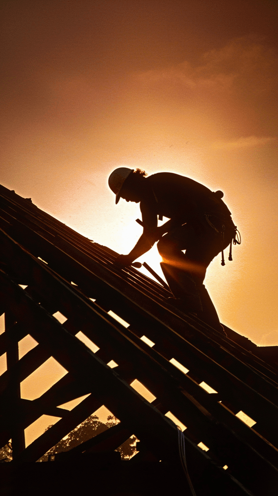 创意五一城市建筑背景里的劳动工人工程剪影