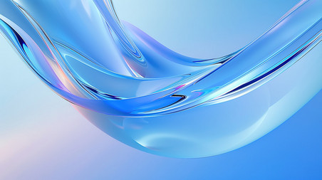 蓝色水晶透明玻璃蓝色流体液体商务办公干净清透背景飘带素材