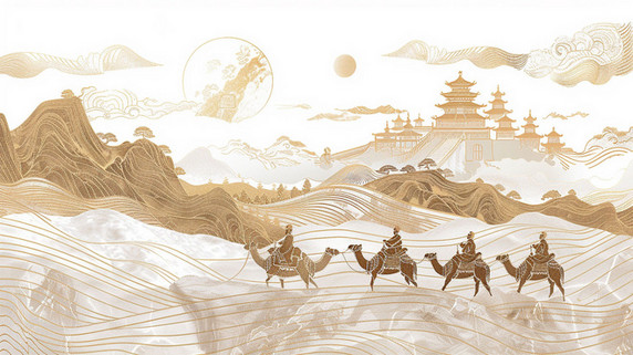 创意沙漠骆驼宫殿合成创意素材背景敦煌