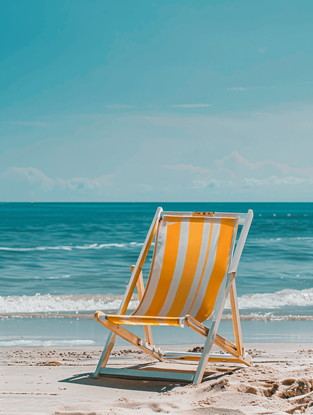 蓝色清新旅游大海沙滩椅海边下午儿童沙滩椅沙滩度假摄影图