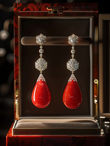 创意珠宝摄影红色翡翠耳环高清图片