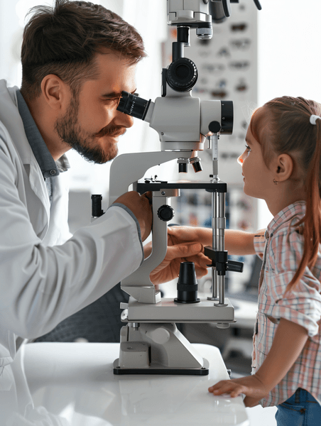 创意医疗健康眼科验光师在帮小女孩检查视力验光