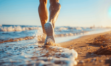 创意海边奔跑运动夏天大海沙滩摄影图
