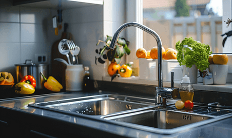 创意温馨明亮干净厨房家居环境水池洗手台