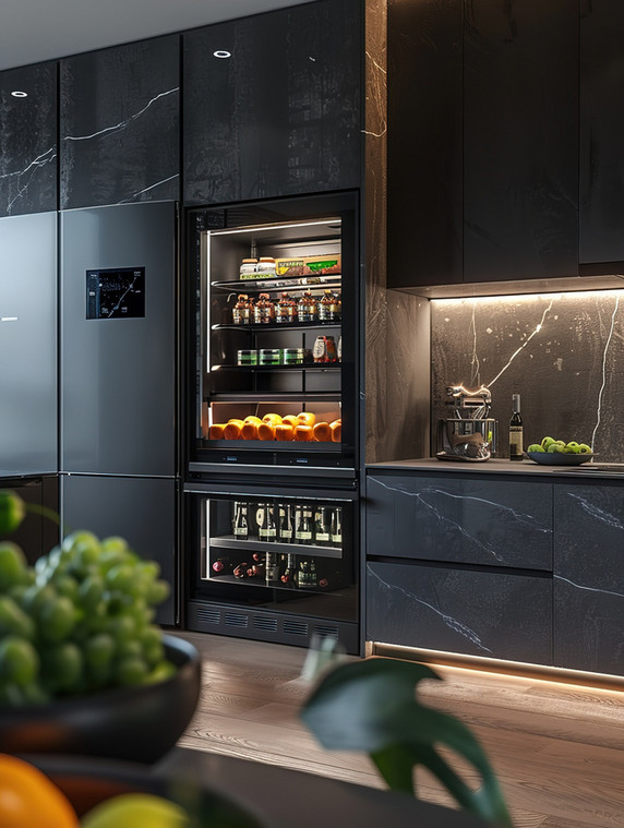 创意厨房内嵌的大冰箱厨卫装修摄影图