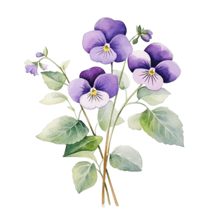 水彩紫色花朵植物紫罗兰鲜花元素免抠图案