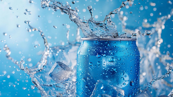 创意冰块汽水描绘夏天夏季清凉蓝色飞溅可乐摄影照片