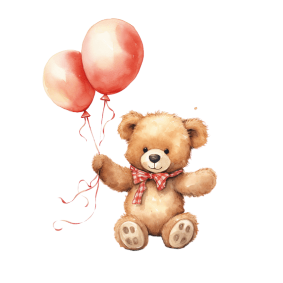 创意小熊气球水彩可爱卡通生日元素免抠图案