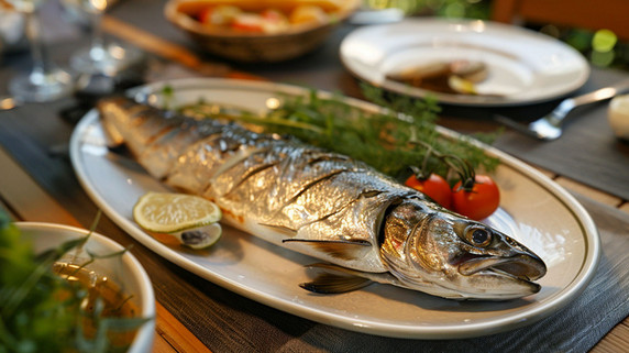 创意菜品鱼立体描绘摄影照片