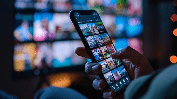 创意手机手持手机浏览手机拍摄商务办公直播界面