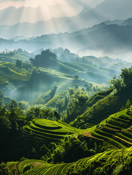 中国优雅美丽风景创意桂林龙脊梯田金坑梯田