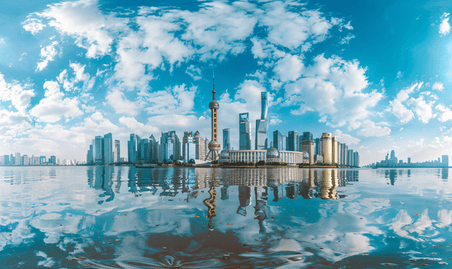 创意蓝天上海地标全景图城市都市商务建筑风景