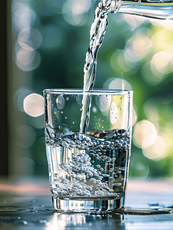 创意喝水把水倒进玻璃里透明水杯干净