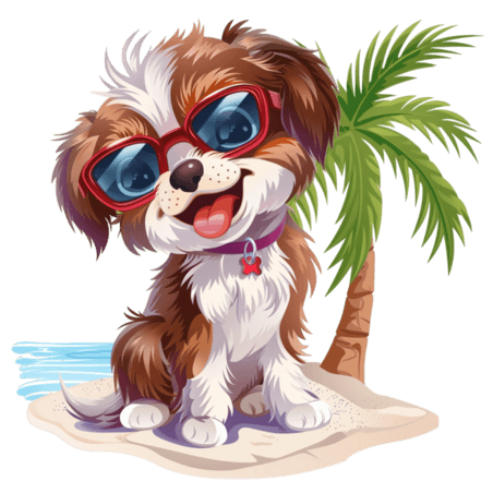 卡通夏天旅游动物宠物小狗墨镜元素免抠图案