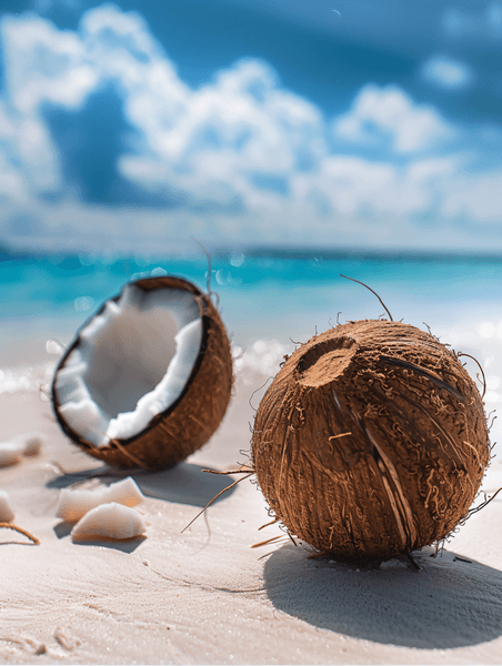 椰子夏天大海沙滩椰子海边摄影图