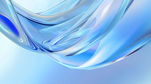 创意水晶透明玻璃蓝色飘带背景清透干净流体