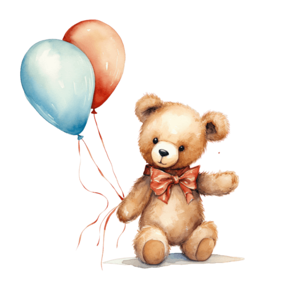 创意小熊水彩可爱卡通生日气球元素免抠图案