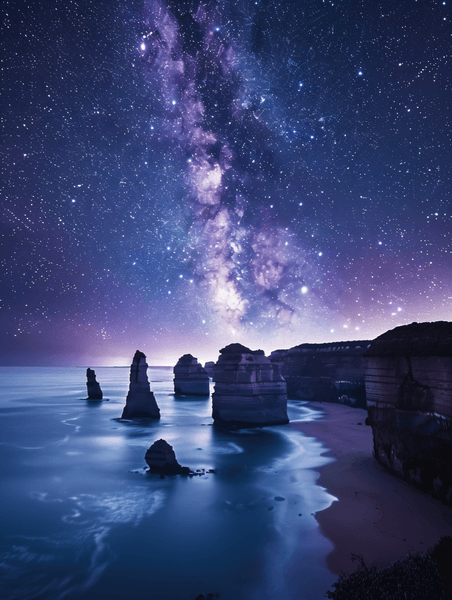 银河星空大海夜空极光澳大利亚皇家海岸梦幻夜景