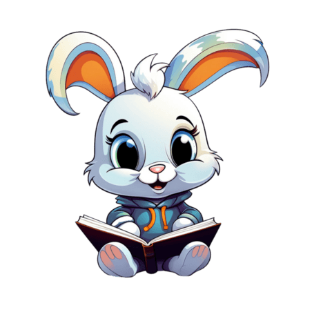 卡通动物童话兔子阅读元素免抠图案