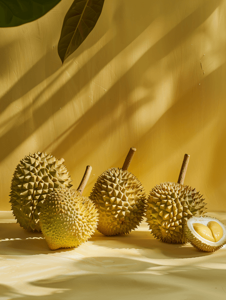 创意水果金枕榴莲白天夏季果实室内食物摄影图