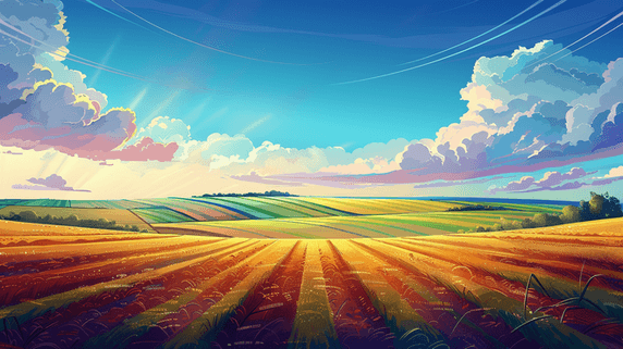 创意蓝天白云下太阳照射大地草原的背景