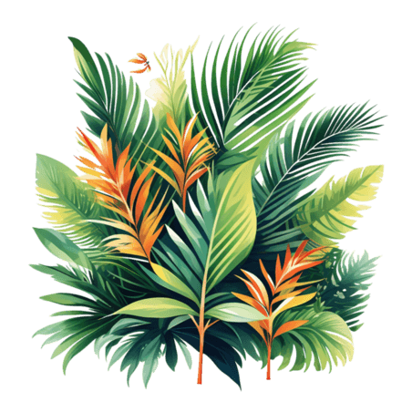 绿色树叶手绘热带植物元素插画