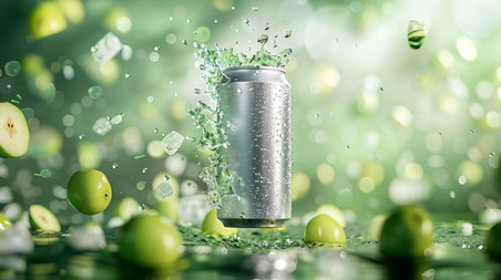 创意可口汽水描绘夏天夏季清凉绿色飞溅可乐
